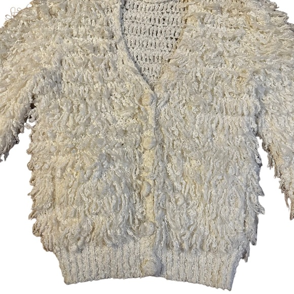 1960s Vintage Le Sweater White Shag Cardigan Size Small - Picture 5 of 5